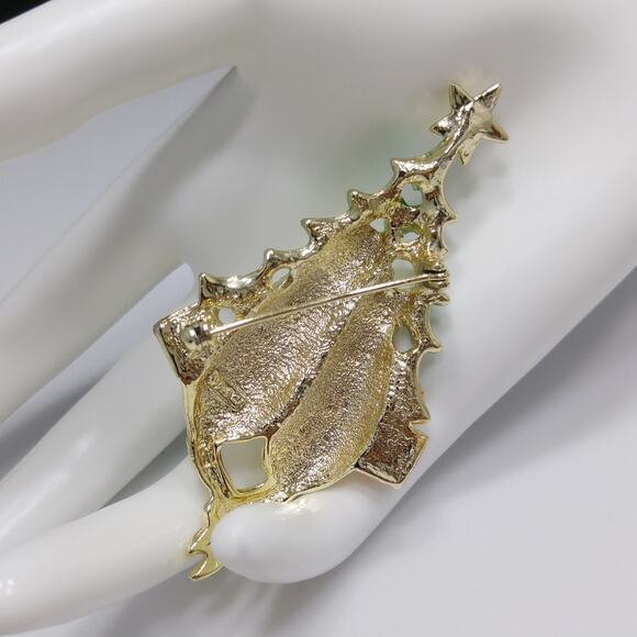 Vintage Signed Christmas Tree & Cats Brooch, Gold Plated, Book Piece - Picture 4 of 10